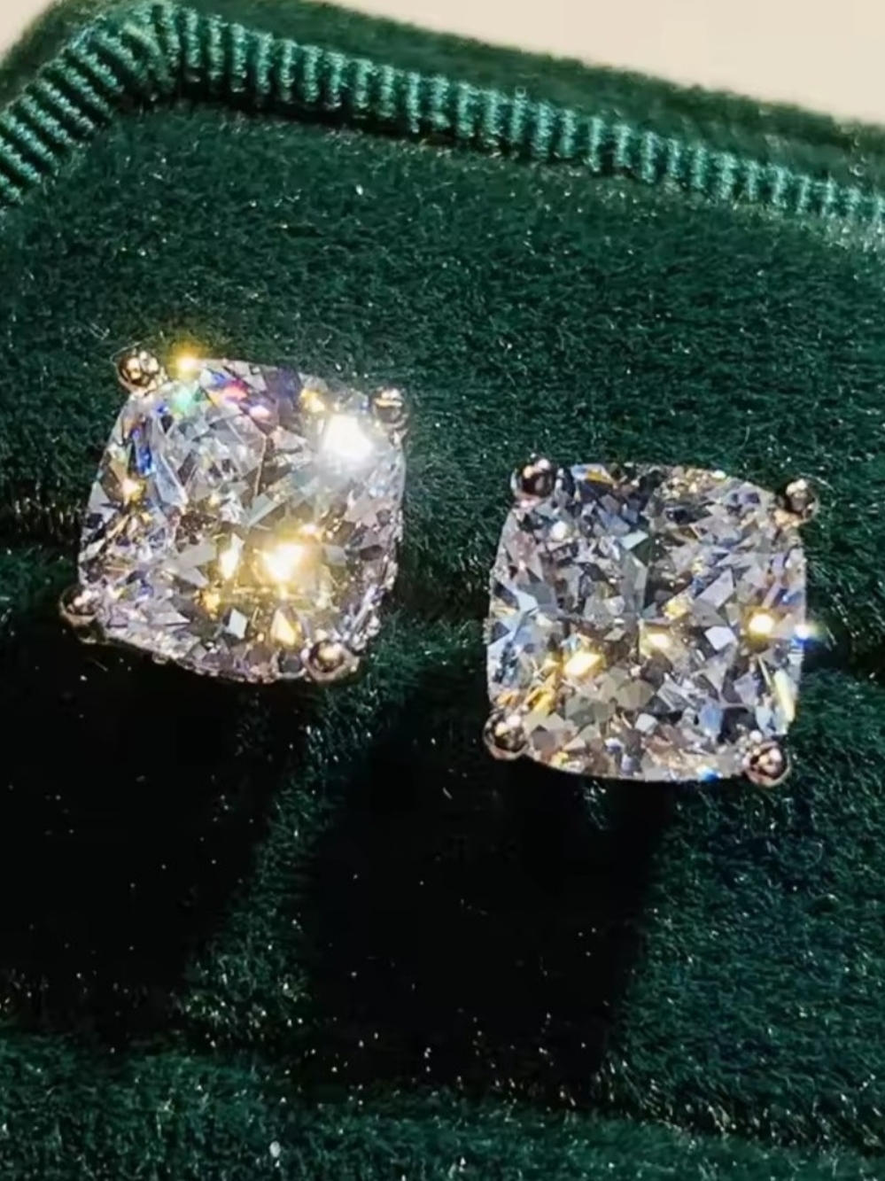 White Rhodium Cushion Cut Quartz Stud Earrings